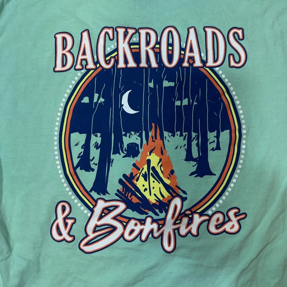 Benny & Belle‎ Backroads & Bonfires Mint Green Graphic T-Shirt Men Large Cotton